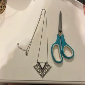 Long silver and black accent necklace.